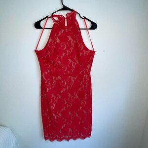 NWT Red lace/nude underlay halter top dress